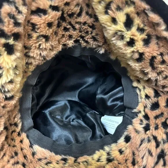 Vintage Liz Claiborne Bucket Hat Womens Leopard Faux Fur Animal Print Plush Soft